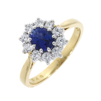 Sapphire and Diamond 18ct Yellow Gold Oval Cluster Ring - Michael Jones Jeweller