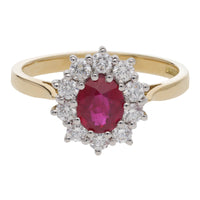 Ruby and Diamond 18ct Yellow Gold Oval Cluster Ring