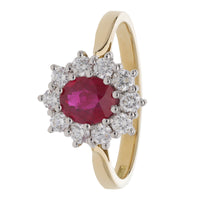 Ruby and Diamond 18ct Yellow Gold Oval Cluster Ring