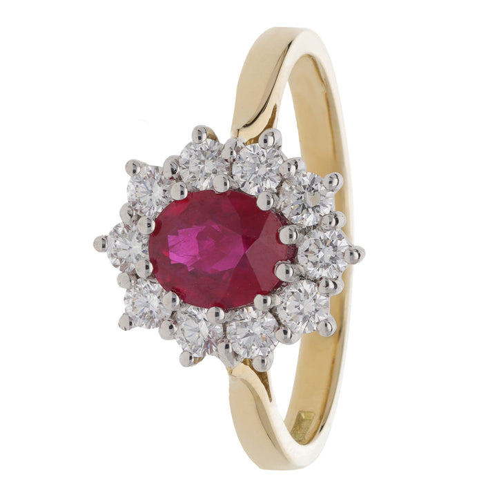 Ruby and Diamond 18ct Yellow Gold Oval Cluster Ring