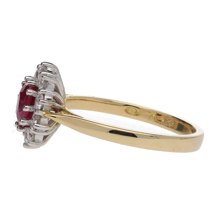 Ruby and Diamond 18ct Yellow Gold Oval Cluster Ring