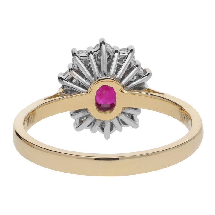 Ruby and Diamond 18ct Yellow Gold Oval Cluster Ring