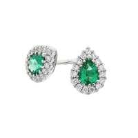 Emerald and Diamond 18ct White Gold Pear Shape Cluster Stud Earrings - Michael Jones Jeweller