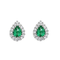 Emerald and Diamond 18ct White Gold Pear Shape Cluster Stud Earrings