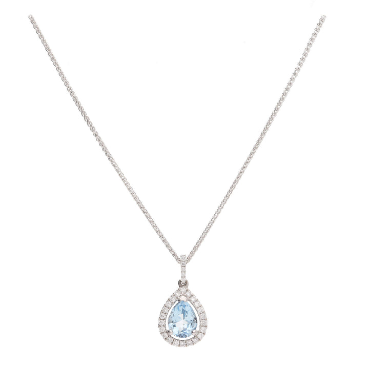 Aquamarine and Diamond 18ct White Gold Pendant - Michael Jones Jeweller