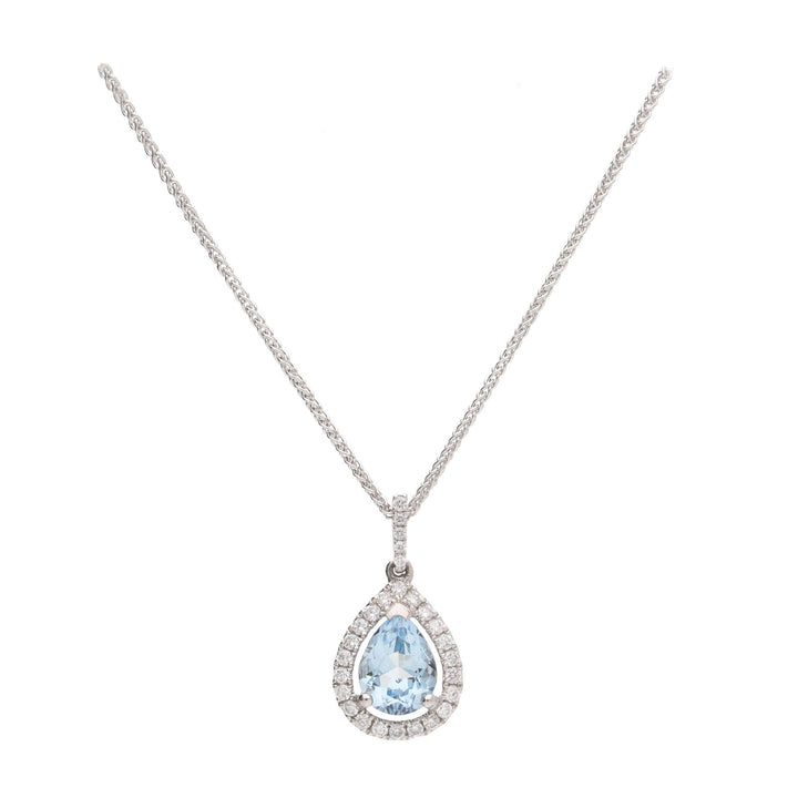 Aquamarine and Diamond 18ct White Gold Pendant - Michael Jones Jeweller