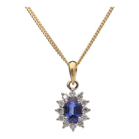 Sapphire and Diamond 18ct Yellow and White Gold Cluster Pendant - Michael Jones Jeweller