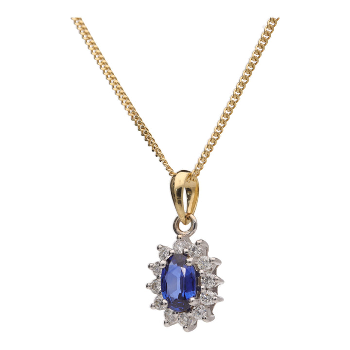 Sapphire and Diamond 18ct Yellow and White Gold Cluster Pendant - Michael Jones Jeweller