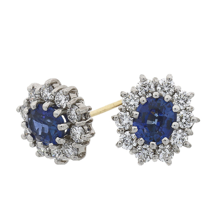 Sapphire and Diamond Oval 18ct White Gold Cluster Stud Earrings