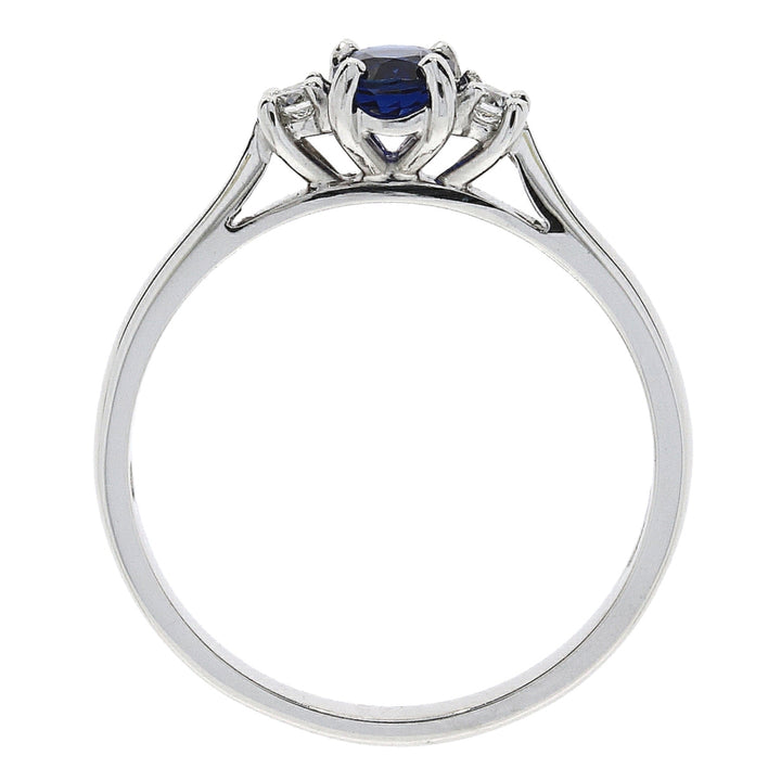 Sapphire and Diamond Platinum Three Stone Ring - Michael Jones Jeweller