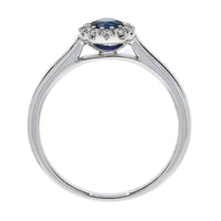 Sapphire and Diamond 18ct White Gold Halo Cluster Ring - Michael Jones Jeweller