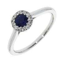 Sapphire and Diamond 18ct White Gold Halo Cluster Ring