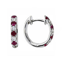 Ruby and Diamond 18ct White Gold 13.5mm Hoop Earrings - Michael Jones Jeweller