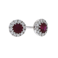 Ruby and Diamond 18ct White Gold Round Cluster Stud Earrings