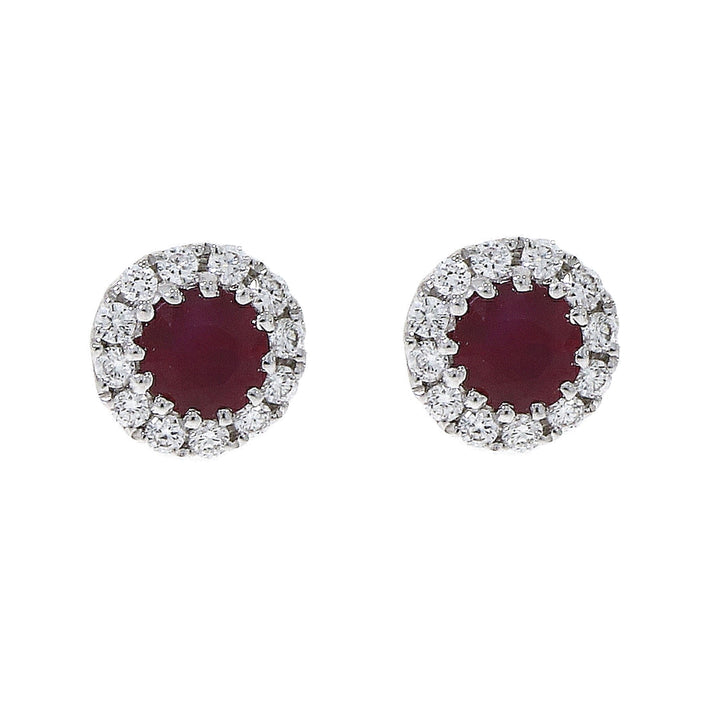 Ruby and Diamond 18ct White Gold Round Cluster Stud Earrings