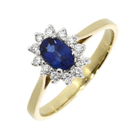 Sapphire and Diamond 18ct Yellow Gold Oval Cluster Ring - Michael Jones Jeweller