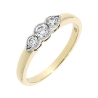 Diamond Millgrain 18ct Yellow Gold Three Stone Ring - Michael Jones Jeweller