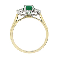 Emerald and Diamond 18ct Yellow Gold Three Stone Ring