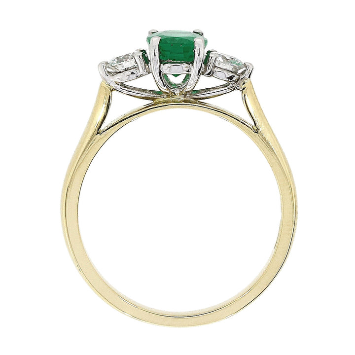 Emerald and Diamond 18ct Yellow Gold Three Stone Ring - Michael Jones Jeweller