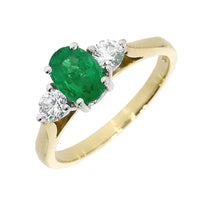 Emerald and Diamond 18ct Yellow Gold Three Stone Ring