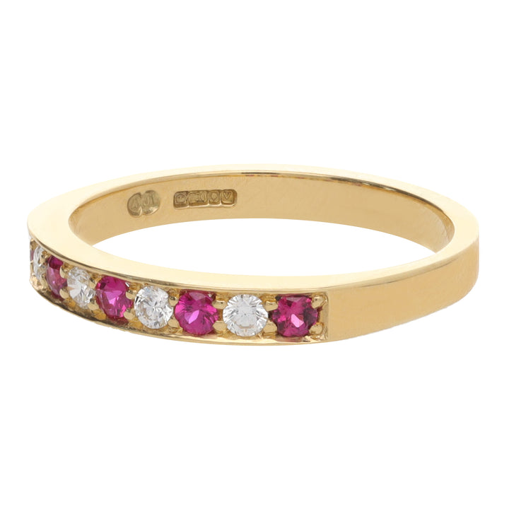 Ruby and Diamond 18ct Yellow Gold Half Eternity Ring