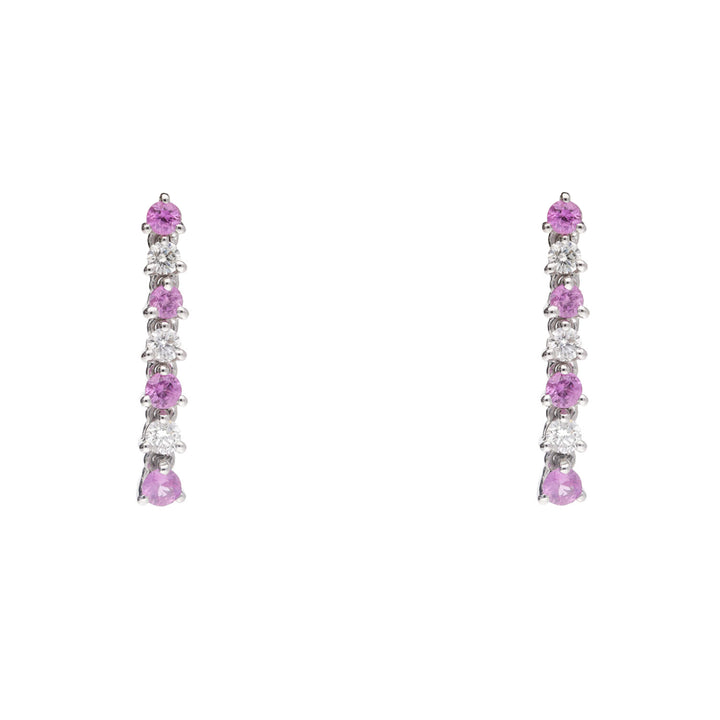 Graduated Pink Sapphire and Diamond 18ct White Gold Drop Earrings - Michael Jones Jeweller