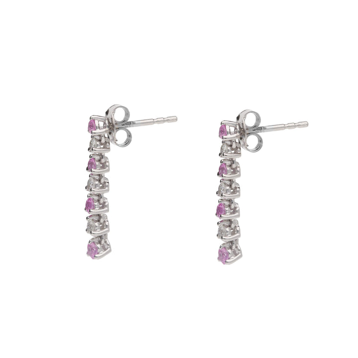 Graduated Pink Sapphire and Diamond 18ct White Gold Drop Earrings