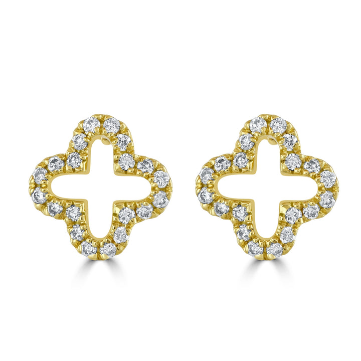 Diamond 0.25ct Open 18ct Yellow Gold Clover Stud Earrings