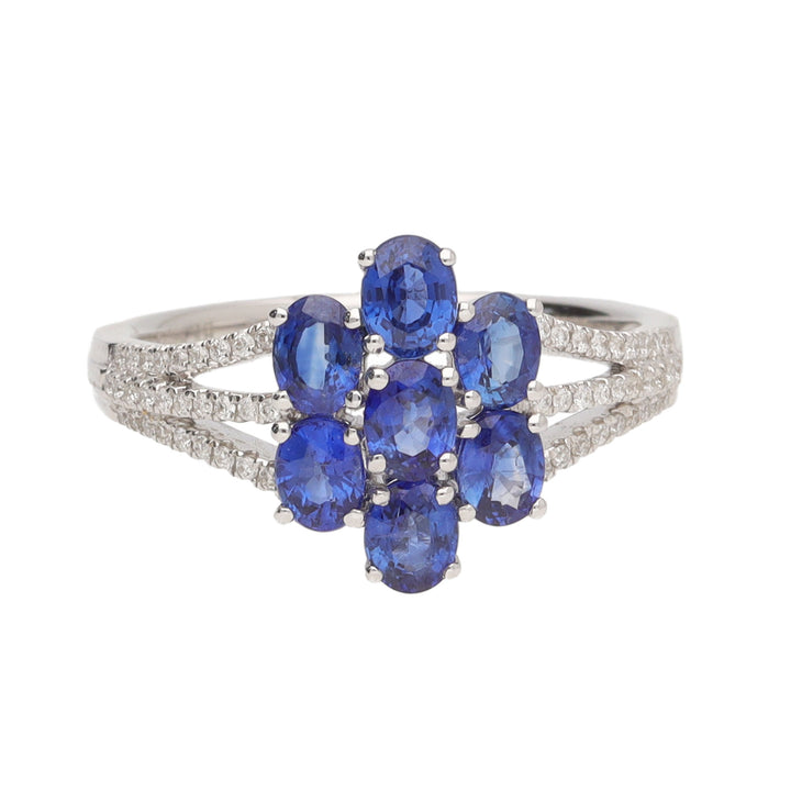 Sapphire 2.23ct and Diamond 18ct White Gold Flower Ring