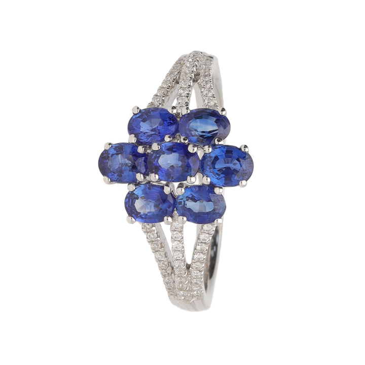 Sapphire 2.23ct and Diamond 18ct White Gold Flower Ring - Michael Jones Jeweller