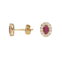 Ruby and Diamond 18ct Yellow Gold Cluster Stud Earrings