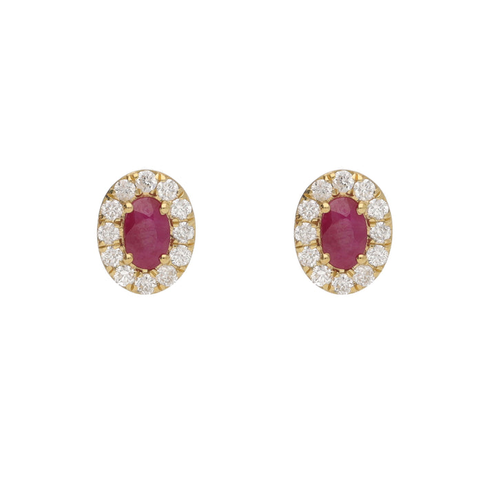 Ruby and Diamond 18ct Yellow Gold Cluster Stud Earrings