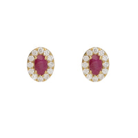 Ruby and Diamond 18ct Yellow Gold Cluster Stud Earrings - Michael Jones Jeweller