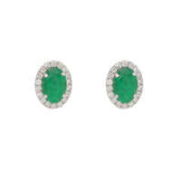 Emerald and Diamond 18ct White Gold Cluster Stud Earrings - Michael Jones Jeweller