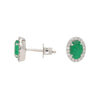 Emerald and Diamond 18ct White Gold Cluster Stud Earrings - Michael Jones Jeweller