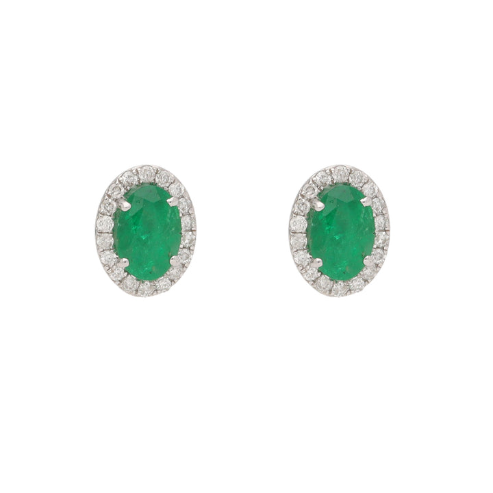 Emerald and Diamond 18ct White Gold Cluster Stud Earrings