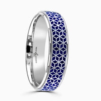 Brown & Newirth 5mm Blue Ceramic geometric wedding band in 9ct white gold