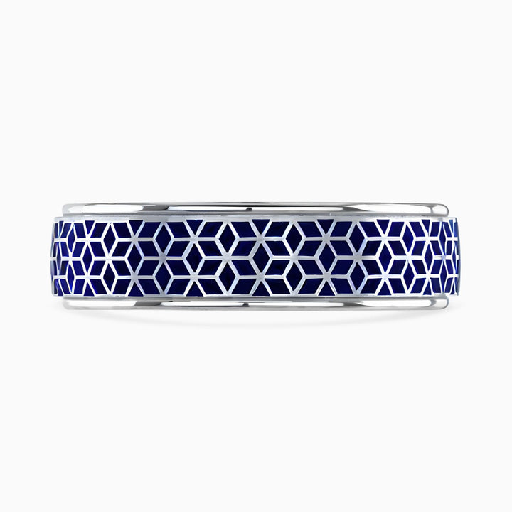 Brown & Newirth 5mm Blue Ceramic geometric wedding band in 9ct white gold - Michael Jones Jeweller