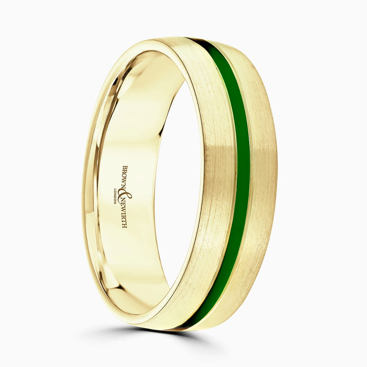 6mm Green Ceramic 9ct Yellow Gold Ring by Brown & Newirth - Michael Jones Jeweller