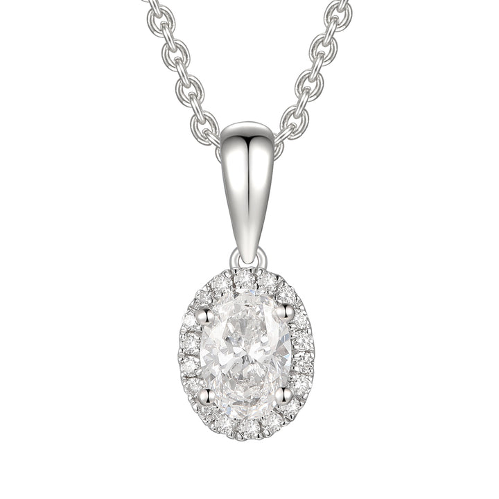 Oval Diamond 0.30ct Pendant 18ct White Gold - Michael Jones Jeweller