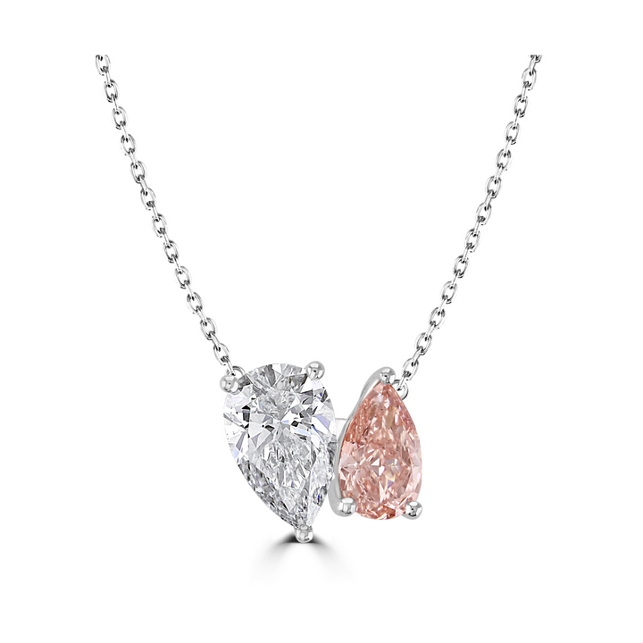 Brown & Newirth Created 2.58ct Pink And White Laboratory Grown Diamond Toi Et Moi Platinum Necklace - Michael Jones Jeweller