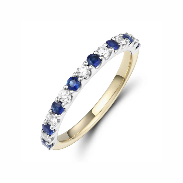 Sapphire and Diamond Half Eternity Ring 18ct Yellow Gold - Michael Jones Jeweller