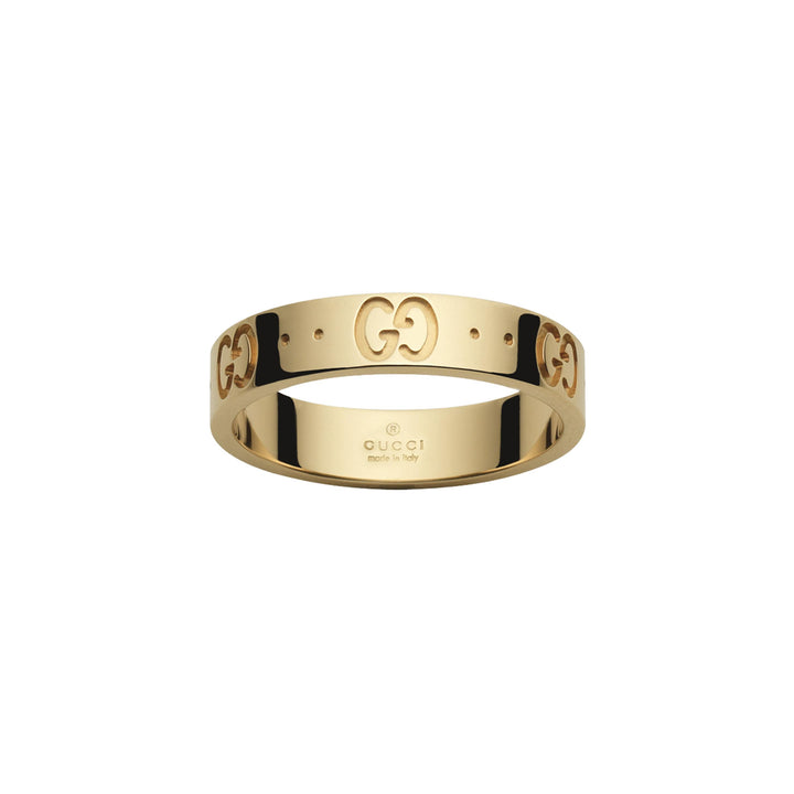 Gucci Icon 18ct Yellow Gold Thin GG Motif Ring Size Q