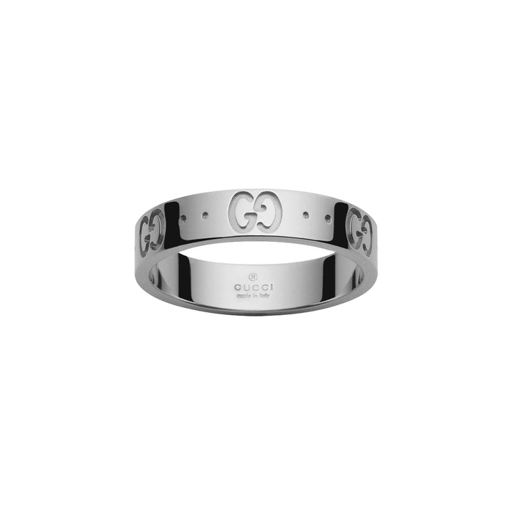 Gucci Icon 18ct White Gold Thin GG Motif Ring Size T-U