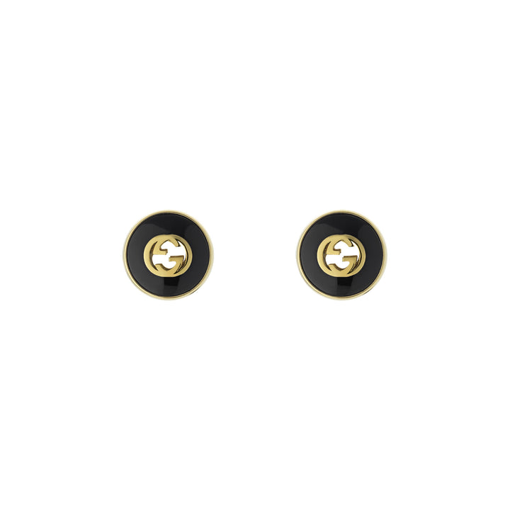 Gucci Interlocking G Onyx and Diamond 18ct Yellow Gold Stud Earrings - Michael Jones Jeweller