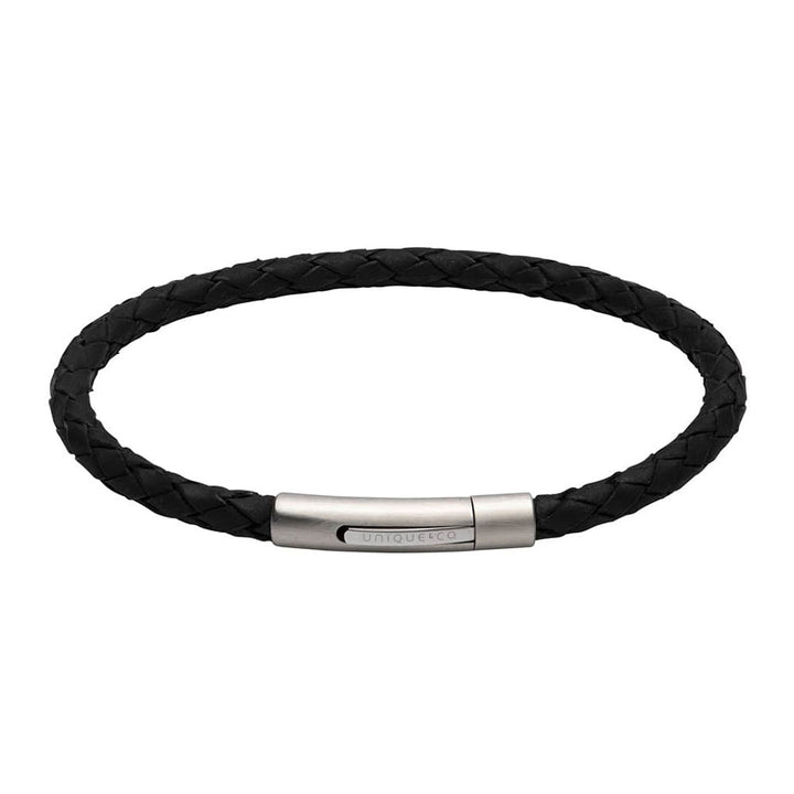 Unique & Co Matte Black Leather Bracelet With Stainless Steel Clasp 21cm - Michael Jones Jeweller