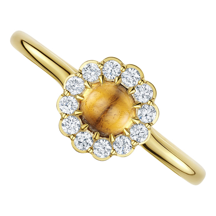 Andrew Geoghegan Cannele Cabochon Mandarin Garnet and Diamond 18ct Yellow Gold Ring - Michael Jones Jeweller