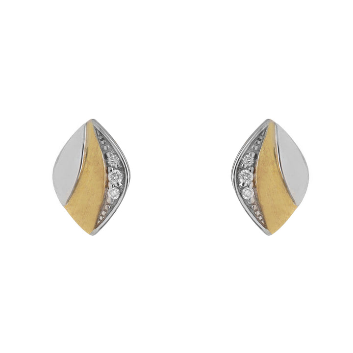 Diamond Marquise Shaped 9ct Yellow and White Gold Stud Earrings - Michael Jones Jeweller