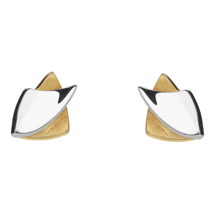 Crossover Triangular 9ct Yellow and White Gold Stud Earrings