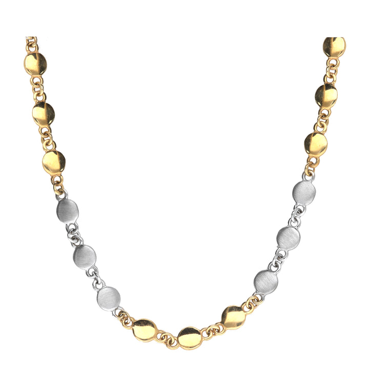 Flat Disc Link 9ct Yellow and White Gold Necklace